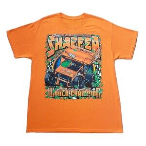 2018 Sprint Car World Champion L-XL Mens Orange Double Side T-Shirt Tim Shaffer